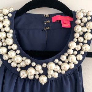 Lilly Pulitzer Navy Top w/ Pearls
